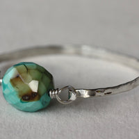 Tibetan Turquoise and Hammered Sterling Silver Bangle Bracelet