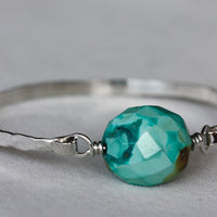 Tibetan Turquoise and Hammered Sterling Silver Bangle Bracelet