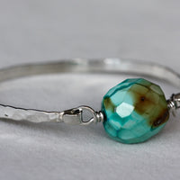 Tibetan Turquoise and Hammered Sterling Silver Bangle Bracelet