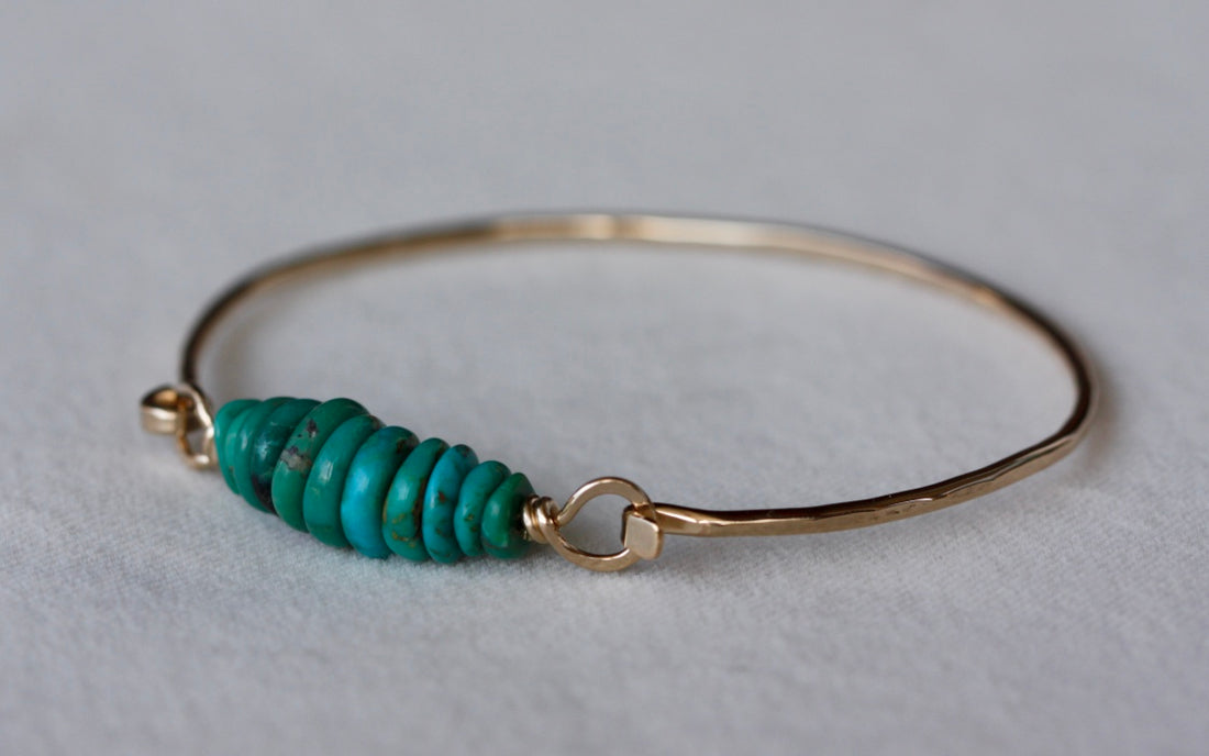 Tibetan Turquoise and 14k Gold Filled Bangle Bracelet