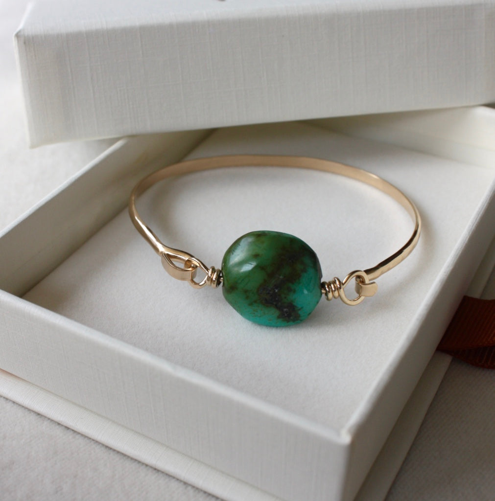 Tibetan Turquoise and 14k Gold Filled Bangle Bracelet