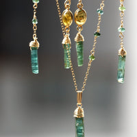 Long Indicolite Blue Green Tourmaline Earrings, 14k Gold Filled