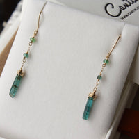 Long Indicolite Blue Green Tourmaline Earrings, 14k Gold Filled