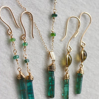 Long Indicolite Blue Green Tourmaline Earrings, 14k Gold Filled