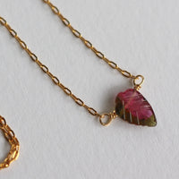 Carved Watermelon Bi-Color Tourmaline Leaf Necklace, October Birthstone Necklace