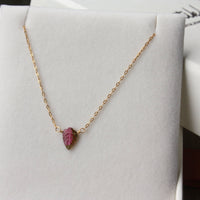 Carved Watermelon Bi-Color Tourmaline Leaf Necklace, October Birthstone Necklace