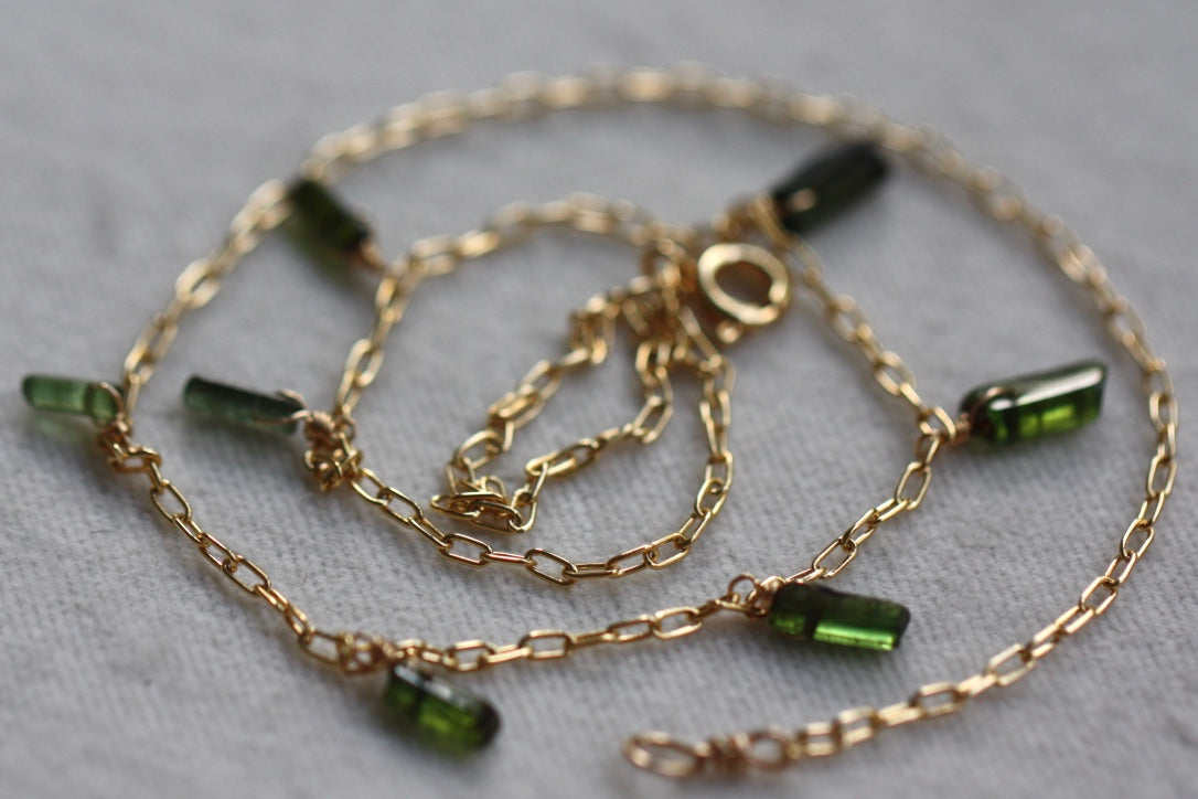 Raw Green Tourmaline Crystal Necklace, October Birthstone Necklace