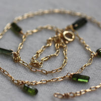 Raw Green Tourmaline Crystal Necklace, October Birthstone Necklace