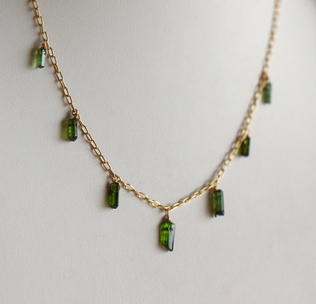 Raw Green Tourmaline Crystal Necklace, October Birthstone Necklace
