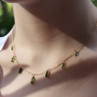 Raw Green Tourmaline Crystal Necklace, October Birthstone Necklace