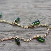 Raw Green Tourmaline Crystal Necklace, October Birthstone Necklace
