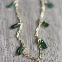 Raw Green Tourmaline Crystal Necklace, October Birthstone Necklace
