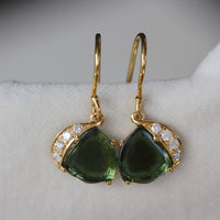 Featured in TATLER UK, Green Bi-Color Tourmaline Slice and Diamond Earrings, 18k Gold