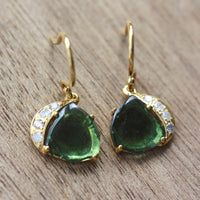 Featured in TATLER UK, Green Bi-Color Tourmaline Slice and Diamond Earrings, 18k Gold