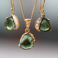As seen in TATLER UK, Green Bicolor Tourmaline Slice and Diamond Pendant, 18k Gold