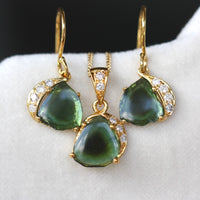 Featured in TATLER UK, Green Bi-Color Tourmaline Slice and Diamond Pendant Necklace, 18k Gold