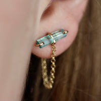 Paraiba Blue Tourmaline Stud Chain Earrings, 14k Gold Filled
