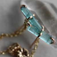 Paraiba Blue Tourmaline Stud Chain Earrings, 14k Gold Filled