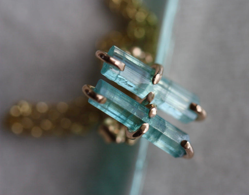 Paraiba Blue Tourmaline Stud Chain Earrings, 14k Gold Filled