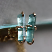 Paraiba Blue Tourmaline Stud Chain Earrings, 14k Gold Filled