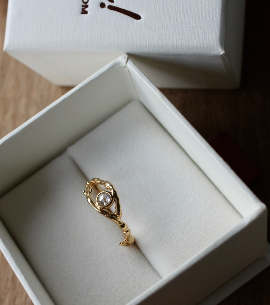 Rose Cut Diamond Natural Twig Ring, 18k Gold