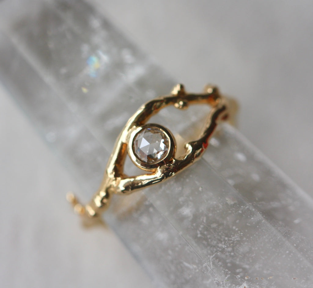 Rose Cut Diamond Natural Twig Ring, 18k Gold