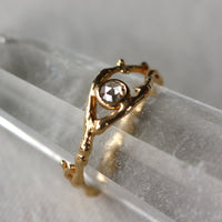 Rose Cut Diamond Natural Twig Ring, 18k Gold