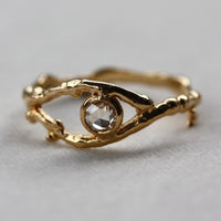 Rose Cut Diamond Natural Twig Ring, 18k Gold