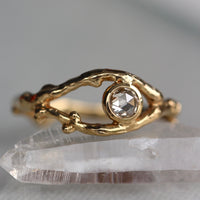 Rose Cut Diamond Natural Twig Ring, 18k Gold
