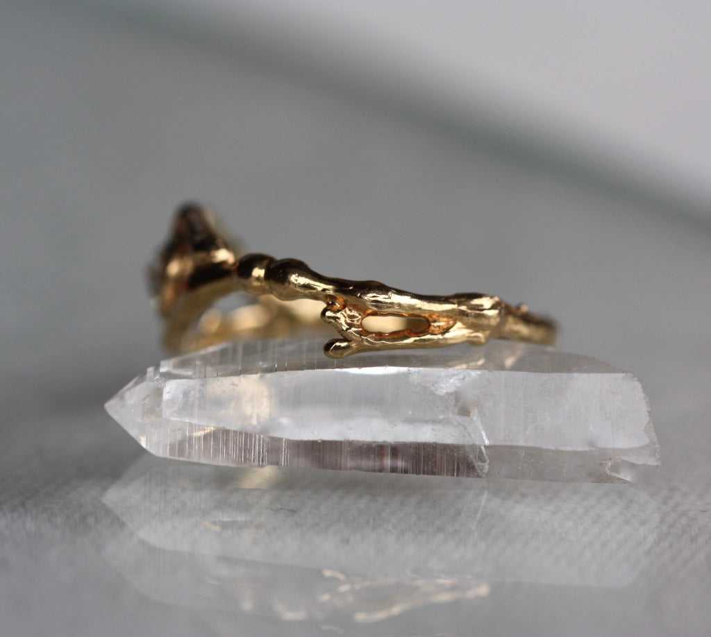 Rose Cut Diamond Natural Twig Ring, 18k Gold