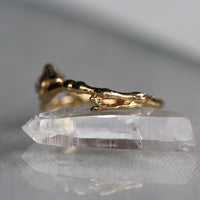Rose Cut Diamond Natural Twig Ring, 18k Gold
