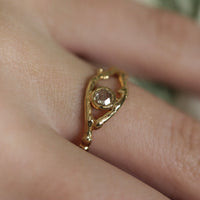 Rose Cut Diamond Natural Twig Ring, 18k Gold