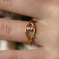 Rose Cut Diamond Natural Twig Ring, 18k Gold