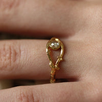 Rose Cut Diamond Natural Twig Ring, 18k Gold