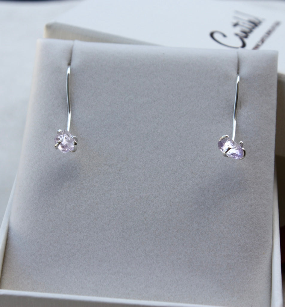 Raw Lavender Amethyst Long Ear Hook Earrings