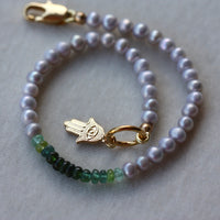 Green Tourmaline and Freshwater Pearl Bracelet, 14k Gold Filled