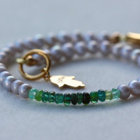 Green Tourmaline and Freshwater Pearl Bracelet, 14k Gold Filled