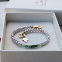 Green Tourmaline and Freshwater Pearl Bracelet, 14k Gold Filled