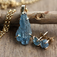 Raw, Unpolished Brazilian Blue Santa Maria Aquamarine and 14k Gold Pendant, 14k Gold Filled Rolo Chain