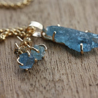 Raw, Unpolished Brazilian Blue Santa Maria Aquamarine and 14k Gold Pendant, 14k Gold Filled Rolo Chain