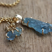Raw, Unpolished Brazilian Blue Santa Maria Aquamarine and 14k Gold Pendant, 14k Gold Filled Rolo Chain