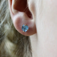 Raw, Unpolished Brazilian Blue Santa Maria Aquamarine Stud Earrings, 14k Gold