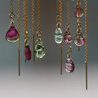 Watermelon Bi-Color Tourmaline Ear Threaders, 14k Gold Filled