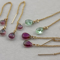 Watermelon Bi-Color Tourmaline Ear Threaders, 14k Gold Filled