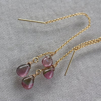 Watermelon Bi-Color Tourmaline Ear Threaders, 14k Gold Filled