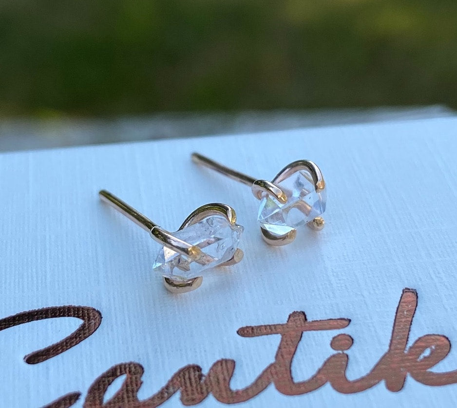 Natural Herkimer Diamond Stud Earrings, Herkimer Diamond Quartz Post Earrings