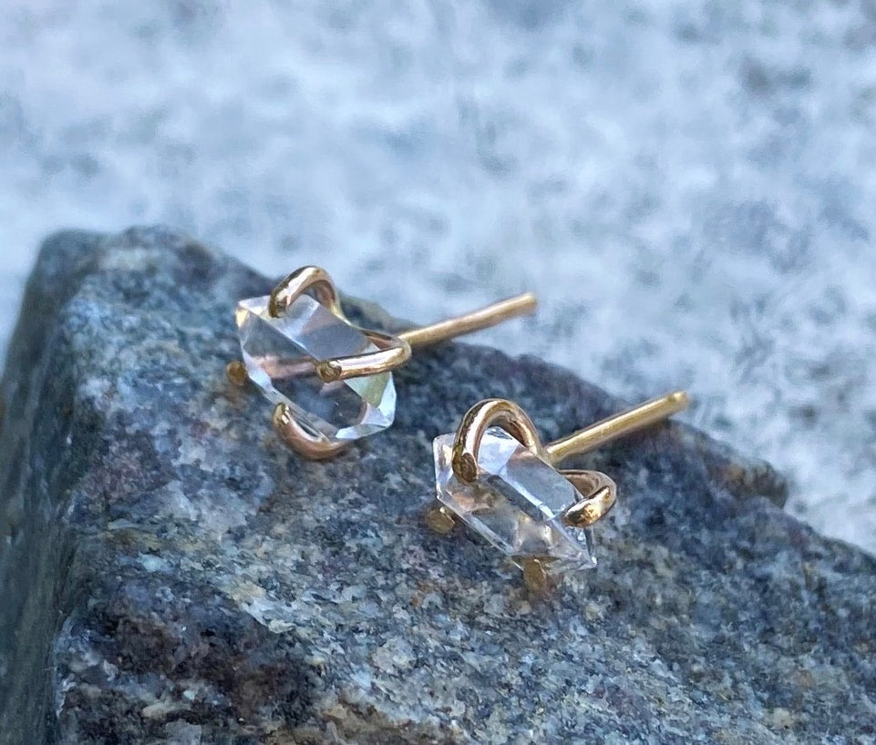 Natural Herkimer Diamond Stud Earrings, Herkimer Diamond Quartz Post Earrings