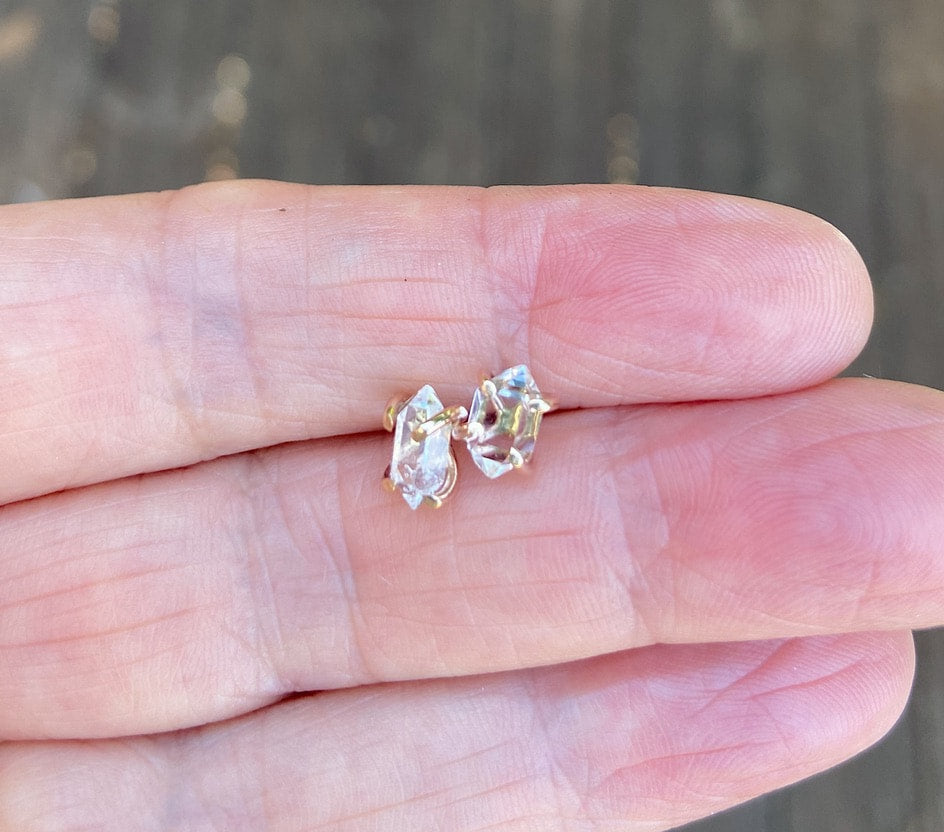 Natural Herkimer Diamond Stud Earrings, Herkimer Diamond Quartz Post Earrings