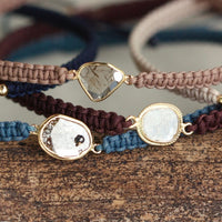 Rose Cut Salt and Pepper Diamond Slice, 18k Gold and Organic Cotton Adjustable Macrame Bracelet
