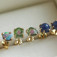 Bi-Color Watermelon Tourmaline Slice Green and Pink Tourmaline Stud Earrings, October Birthstone Earrings